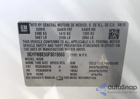 2015 Cadillac Srx Luxury Collection from USA, damaged, VIN 3GYFNBE30FS619560